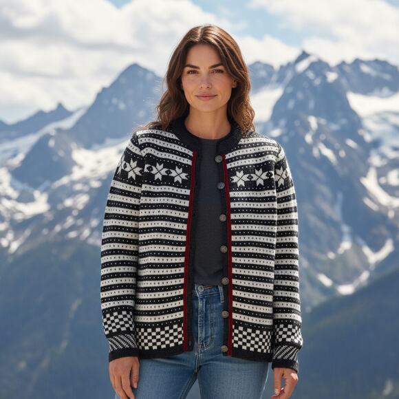 Dale of Norway Cardigan Knit Sweater Women's XS Wool Button Up Nordic Snowflake - Picture 2 of 12